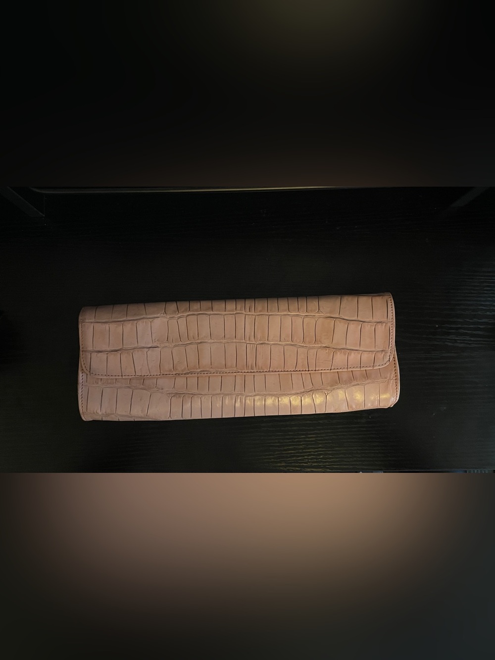 Abas Croc-Embossed Leather Light Pink Clutch
